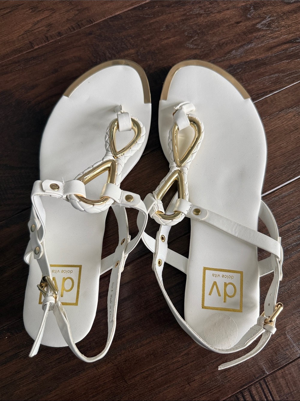 DV by Dolce Vita White Sandals with Gold Accents Braided T-Strap